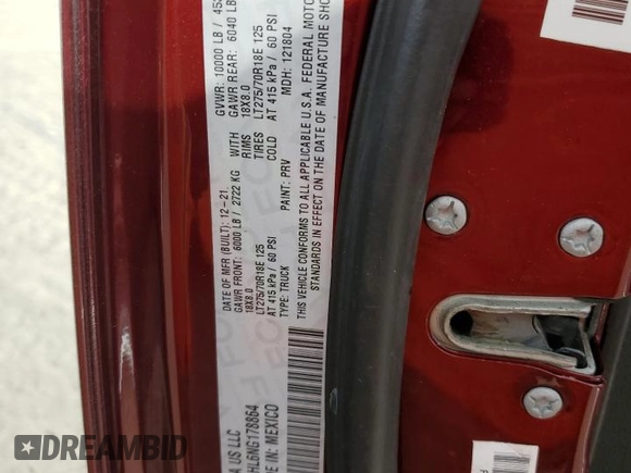 2022 Ram 2500 Tradesman with VIN 3C6UR5HL6NG178864, listed as a Copart auction lot 43169195 with 536,785 mi miles and Salvage title. Bid and sale history available at DreamBid. Image 12.
