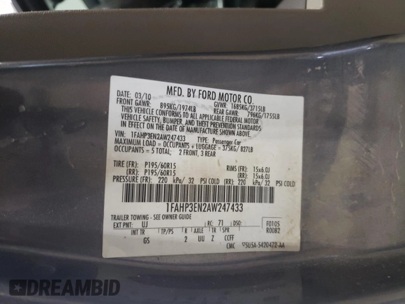 2010 Ford Focus S with VIN 1FAHP3EN2AW247433, listed as a Copart auction lot 48703875 with 149,189 mi miles and Salvage Title. Bid and sale history available at carsss.com. Image 14.