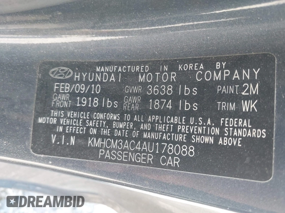2010 Hyundai Accent GS с VIN KMHCM3AC4AU178088, выставлен на аукционе IAAI как лот 42280207 с пробегом 144 860 миль миль и . История ставок и продаж доступна на DreamBid. Изображение 9.