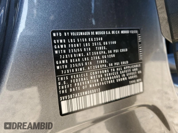 2024 Volkswagen Tiguan SE with VIN 3VV3B7AXXRM069012, listed as a Copart auction lot 53163665 with 34,464 mi miles and Clean title. Bid and sale history available at DreamBid. Image 13.