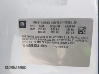 2012 Chevrolet Impala LT Fleet with VIN 2G1WG5E32C1102827, listed as a IAAI auction lot 42015121 with 214,401 mi miles and . Bid and sale history available at DreamBid. Image 9.