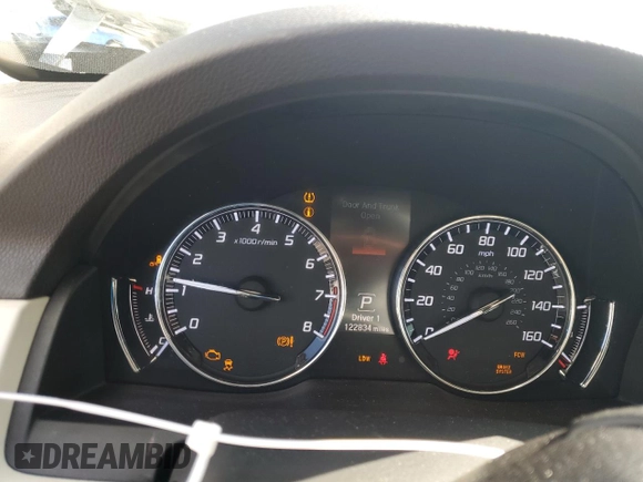 2015 Acura RLX Tech Pkg with VIN JH4KC1F50FC000398, listed as a Copart auction lot 41643615 with 122,834 mi miles and Salvage Title. Bid and sale history available at carsss.com. Image 9.