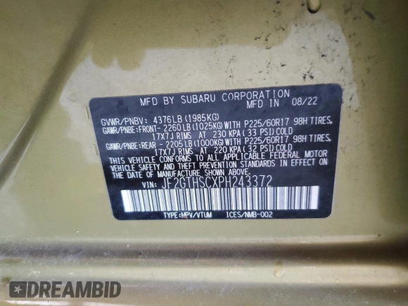 2023 Subaru Crosstrek Special Sports with VIN JF2GTHSCXPH243372, listed as a Copart auction lot 65011485 with 28,185 mi miles and Salvage title. Bid and sale history available at DreamBid. Image 13.