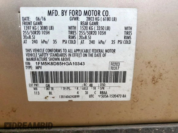 2017 Ford Explorer XLT z VIN 1FM5K8D85HGA10343, wystawiony jako Copart lot #56864105 z przebiegiem 56 339 mil mil oraz Szkoda całkowita • Salvage title. Historia ofert i sprzedaży dostępna na DreamBid. Obrazek 13.