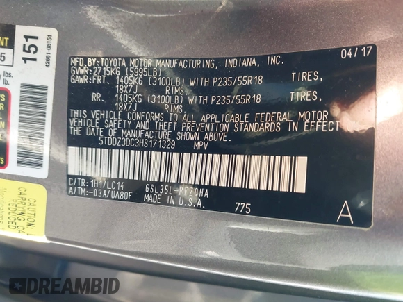 2017 Toyota Sienna XLE z VIN 5TDDZ3DC3HS171329, wystawiony jako IAAI lot #41136030 z przebiegiem 115 990 mil mil oraz . Historia ofert i sprzedaży dostępna na DreamBid. Obrazek 9.