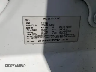 2021 Tesla Model Y Performance z VIN 5YJYGDEF2MF277467, wystawiony jako Copart lot #52410275 z przebiegiem 57 116 mil mil oraz Szkoda całkowita • Salvage title. Historia ofert i sprzedaży dostępna na DreamBid. Obrazek 16.