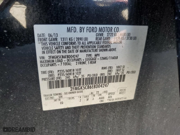 2014 Ford Flex SEL with VIN 2FMGK5C86EBD04247, listed as a Copart auction lot 48914575 with 137,775 mi miles and Salvage Title. Bid and sale history available at carsss.com. Image 15.