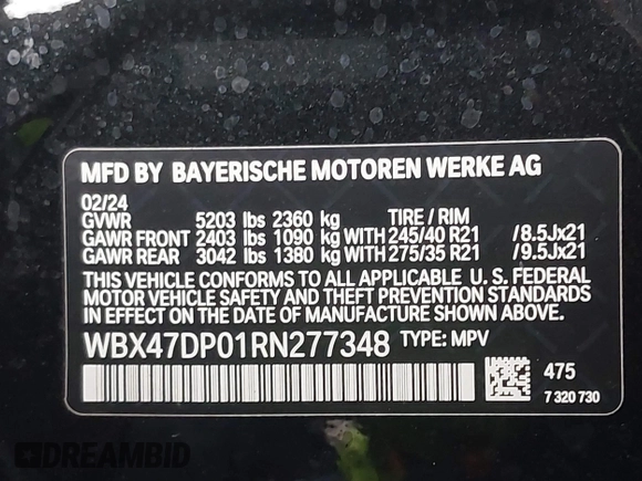 2024 BMW X3 sDrive30i with VIN WBX47DP01RN277348, listed as a IAAI auction lot 41730248 with 8,151 mi miles and . Bid and sale history available at DreamBid. Image 9.