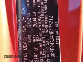 2022 Kia Forte LXS with VIN 3KPF24AD4NE475212, listed as a Copart auction lot 89220095 with 67,681 mi miles and Salvage Title. Bid and sale history available at carsss.com. Image 14.