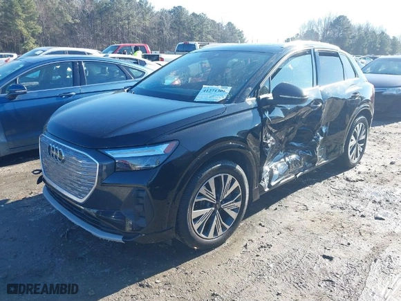 2023 Audi Q4 e-tron Premium Plus with VIN WA1BCBFZ8PP008909, listed as a IAAI auction lot 41271301 with 1 mi miles. Bid and sale history available at carsss.com. Image 2.