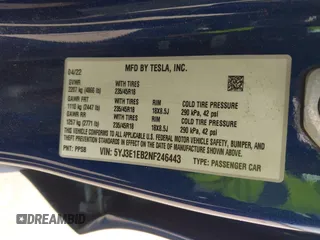 2022 Tesla Model 3 Long Range z VIN 5YJ3E1EB2NF246443, wystawiony jako IAAI lot #42179219 z przebiegiem Nie podano mil oraz . Historia ofert i sprzedaży dostępna na DreamBid. Obrazek 9.