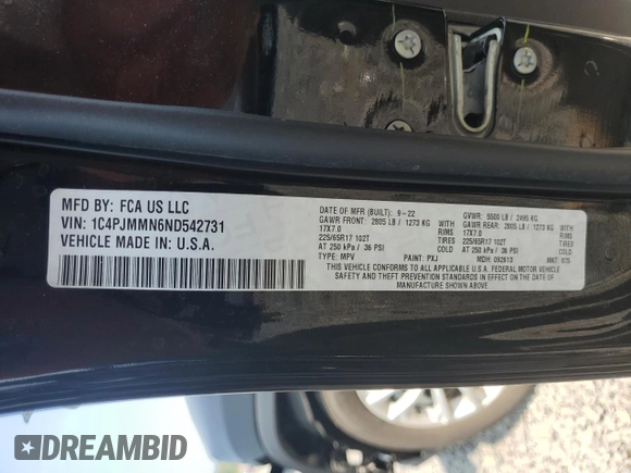 2022 Jeep Cherokee Latitude Lux z VIN 1C4PJMMN6ND542731, wystawiony jako Copart lot #59912205 z przebiegiem 9 483 mil mil oraz Szkoda całkowita • Salvage title. Historia ofert i sprzedaży dostępna na DreamBid. Obrazek 14.