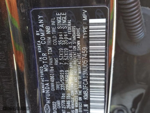 2022 Hyundai Tucson Hybrid SEL Convenience with VIN KM8JFCA13NU057459, listed as a Copart auction lot 47379035 with 11,674 mi miles and Salvage Title. Bid and sale history available at carsss.com. Image 15.