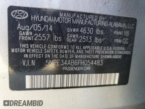 2015 Hyundai Sonata Sport with VIN 5NPE34AB6FH054483, listed as a Copart auction lot 42856255 with 163,708 mi miles and Salvage Title. Bid and sale history available at carsss.com. Image 14.