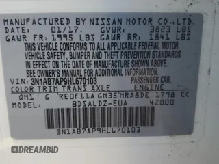 2017 Nissan Sentra SV z VIN 3N1AB7AP9HL670103, wystawiony jako Copart lot #52200345 z przebiegiem 129 988 mil mil oraz Szkoda całkowita • Salvage title. Historia ofert i sprzedaży dostępna na DreamBid. Obrazek 13.