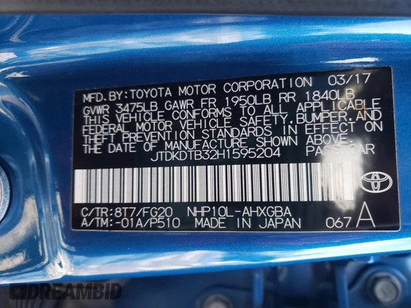 2017 Toyota Prius One with VIN JTDKDTB32H1595204, listed as a Copart auction lot 83660754 with 74,505 mi miles and Salvage Title. Bid and sale history available at carsss.com. Image 12.