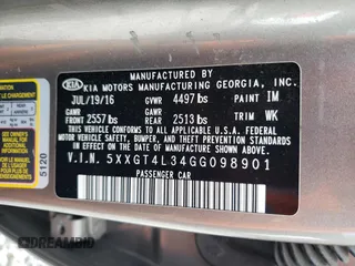 2016 Kia Optima LX z VIN 5XXGT4L34GG098901, wystawiony jako Copart lot #54388685 z przebiegiem 136 223 mil mil oraz Szkoda całkowita • Salvage title. Historia ofert i sprzedaży dostępna na DreamBid. Obrazek 12.