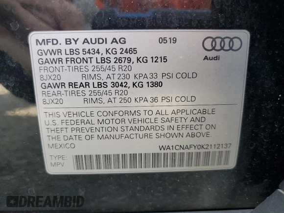 2019 Audi Q5 Prestige с VIN WA1CNAFY0K2112137, выставлен на аукционе Copart как лот 53753645 с пробегом 47 243 миль миль и Списание • Salvage title. История ставок и продаж доступна на DreamBid. Изображение 13.