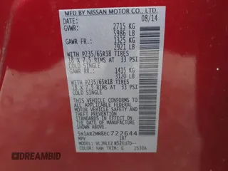 2014 Nissan Pathfinder S z VIN 5N1AR2MM8EC722644, wystawiony jako IAAI lot #41986680 z przebiegiem 148 215 mil mil oraz . Historia ofert i sprzedaży dostępna na DreamBid. Obrazek 9.