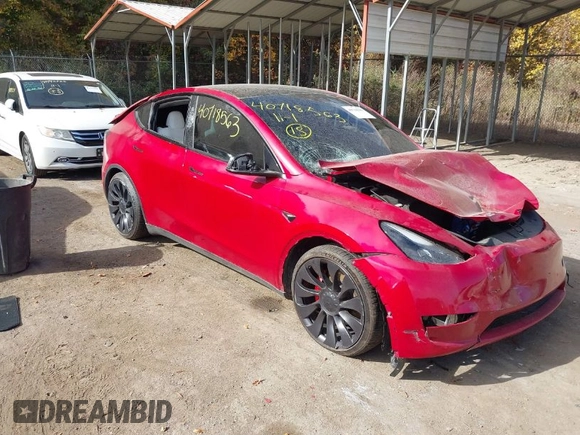 2023 Tesla Model Y Performance with VIN 7SAYGDEF6PF870935, listed as a IAAI auction lot 40718563 with 15,286 mi miles and . Bid and sale history available at DreamBid. Image 1.