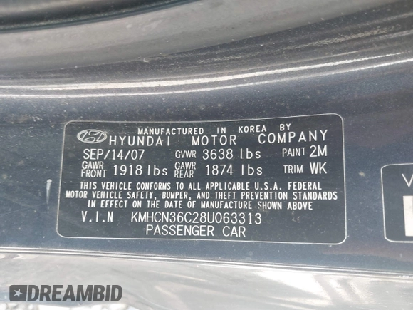 2008 Hyundai Accent SE z VIN KMHCN36C28U063313, wystawiony jako IAAI lot #42241892 z przebiegiem 147 097 mil mil oraz . Historia ofert i sprzedaży dostępna na DreamBid. Obrazek 9.
