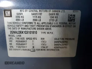 2012 Chevrolet Equinox 1LT z VIN 2GNALDEK1C6101810, wystawiony jako Copart lot #57184325 z przebiegiem 115 839 mil mil oraz Szkody całkowita. Historia ofert i sprzedaży dostępna na DreamBid. Obrazek 12.
