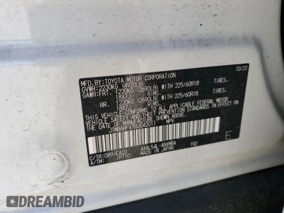 2024 Toyota RAV4 Hybrid XLE Premium with VIN JTMB6RFV7RJ042011, listed as a Copart auction lot 53667735 with 20,846 mi miles and Salvage Title. Bid and sale history available at carsss.com. Image 14.