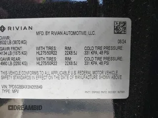 2025 Rivian R1S Adventure with VIN 7PDSGBBAXSN055849, listed as a IAAI auction lot 41255282 with 2,885 mi miles. Bid and sale history available at carsss.com. Image 9.