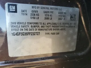 2015 Buick LaCrosse Premium II with VIN 1G4GF5G36FF232727, listed as a Copart auction lot 42316645 with 110,669 mi miles and Salvage Title. Bid and sale history available at DreamBid. Image 12.