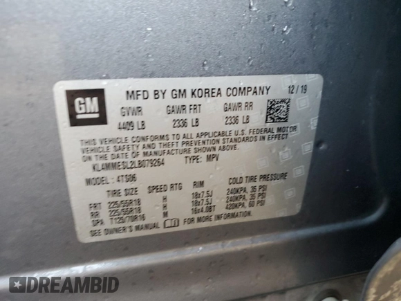 2020 Buick Encore GX Select with VIN KL4MMESL2LB079264, listed as a Copart auction lot 59936385 with 85,175 mi miles and Non repairable. Bid and sale history available at DreamBid. Image 13.
