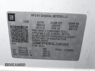 2020 Chevrolet Traverse LS with VIN 1GNEVFKW5LJ182313, listed as a IAAI auction lot 41557541 with 103,225 mi miles. Bid and sale history available at carsss.com. Image 9.