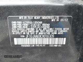 2012 Subaru Impreza 2.0i z VIN JF1GJAA69CH016309, wystawiony jako IAAI lot #42238271 z przebiegiem 223 870 mil mil oraz . Historia ofert i sprzedaży dostępna na DreamBid. Obrazek 9.