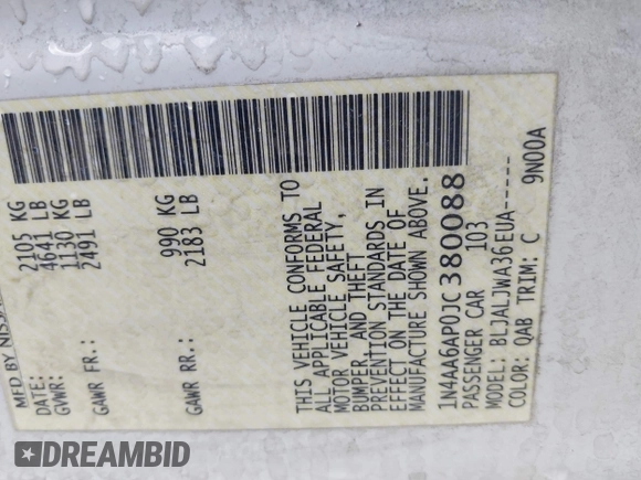 2018 Nissan Maxima SV z VIN 1N4AA6AP0JC380088, wystawiony jako IAAI lot #42221238 z przebiegiem 212 634 mil mil oraz . Historia ofert i sprzedaży dostępna na DreamBid. Obrazek 9.