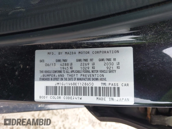 2014 Mazda Mazda6 i Touring with VIN JM1GJ1V68E1128650, listed as a IAAI auction lot 42035713 with 171,609 mi miles. Bid and sale history available at carsss.com. Image 9.