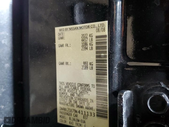 2009 Nissan Altima SE z VIN 1N4BL21E79N411133, wystawiony jako Copart lot #41746105 z przebiegiem Nie podano mil oraz Szkoda całkowita • Salvage title. Historia ofert i sprzedaży dostępna na DreamBid. Obrazek 12.