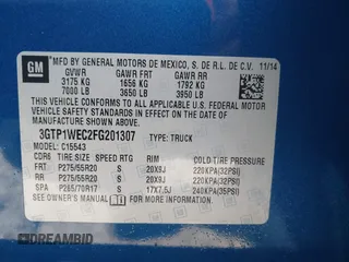 2015 GMC Sierra 1500 Denali z VIN 3GTP1WEC2FG201307, wystawiony jako IAAI lot #41931366 z przebiegiem 99 644 mil mil oraz . Historia ofert i sprzedaży dostępna na DreamBid. Obrazek 9.