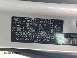 2016 Kia Sedona L with VIN KNDMA5C10G6150066, listed as a Copart auction lot 43345925 with 135,660 mi miles and Salvage Title. Bid and sale history available at carsss.com. Image 14.