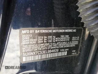 2014 BMW X3 xDrive35i with VIN 5UXWX7C53EL984609, listed as a Copart auction lot 53712325 with 138,180 mi miles and Salvage Title. Bid and sale history available at DreamBid. Image 13.