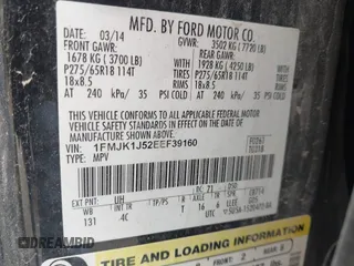 2014 Ford Expedition Max XLT с VIN 1FMJK1J52EEF39160, выставлен на аукционе IAAI как лот 42266091 с пробегом 228 180 миль миль и . История ставок и продаж доступна на DreamBid. Изображение 9.