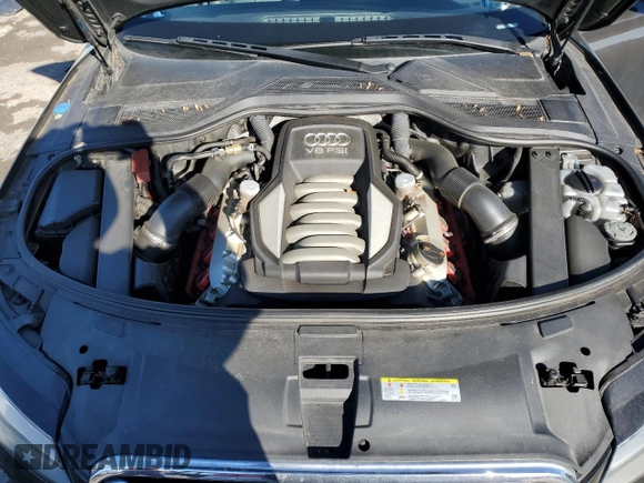 2012 Audi A8 with VIN WAURVAFD8CN004536, listed as a Copart auction lot 45173125 with 143,000 mi miles and Salvage title. Bid and sale history available at DreamBid. Image 12.