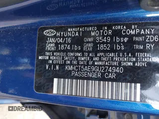 2016 Hyundai Accent SE z VIN KMHCT5AE9GU274940, wystawiony jako IAAI lot #42258957 z przebiegiem 168 935 mil mil oraz . Historia ofert i sprzedaży dostępna na DreamBid. Obrazek 9.