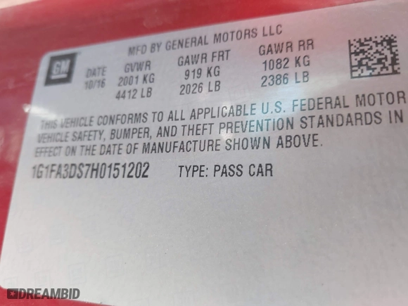 2017 Chevrolet Camaro 1LS with VIN 1G1FA3DS7H0151202, listed as a IAAI auction lot 41760208 with 152,693 mi miles. Bid and sale history available at carsss.com. Image 9.