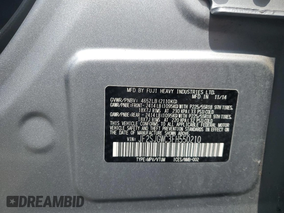 2015 Subaru Forester XT Touring z VIN JF2SJGWC3FH550210, wystawiony jako Copart lot #63470905 z przebiegiem Nie podano mil oraz Szkoda całkowita • Salvage title. Historia ofert i sprzedaży dostępna na DreamBid. Obrazek 12.