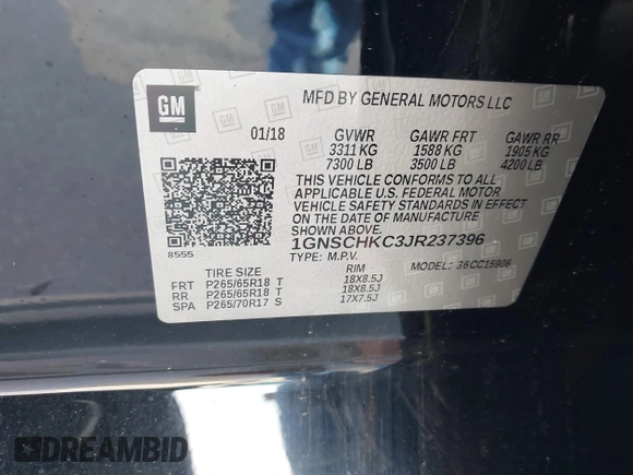 2018 Chevrolet Suburban LT with VIN 1GNSCHKC3JR237396, listed as a IAAI auction lot 41774171 with 205,970 mi miles and . Bid and sale history available at DreamBid. Image 9.