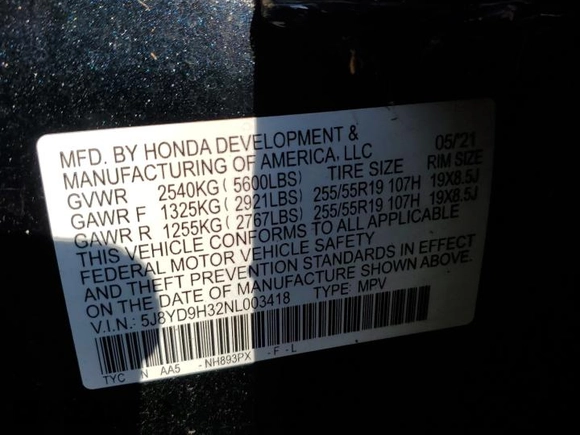 2022 Acura MDX с VIN 5J8YD9H32NL003418, выставлен на аукционе Copart как лот 74606264 с пробегом 58 668 миль миль и Списание • Salvage title. История ставок и продаж доступна на DreamBid. Изображение 14.