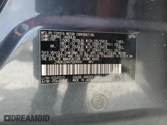 2007 Toyota RAV4 Sport z VIN JTMZK32V475009941, wystawiony jako Copart lot #46884635 z przebiegiem 149 008 mil mil oraz Szkoda całkowita • Salvage title. Historia ofert i sprzedaży dostępna na DreamBid. Obrazek 13.