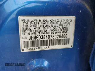 2007 Honda Fit с VIN JHMGD38407S026400, выставлен на аукционе Copart как лот 51301835 с пробегом 195 655 миль миль и Чистый • Clean title. История ставок и продаж доступна на DreamBid. Изображение 12.