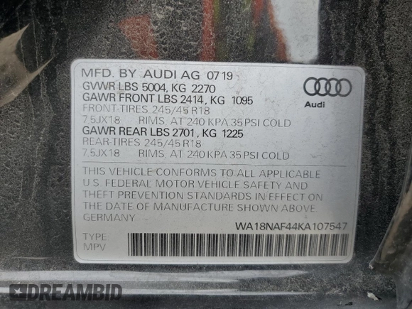 2019 Audi A4 allroad Premium Plus z VIN WA18NAF44KA107547, wystawiony jako Copart lot #46144354 z przebiegiem 52 832 mil mil oraz . Historia ofert i sprzedaży dostępna na DreamBid. Obrazek 13.