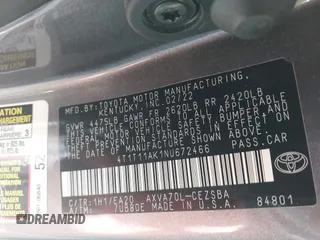 2022 Toyota Camry SE with VIN 4T1T11AK1NU672466, listed as a IAAI auction lot 41974554 with 41,291 mi miles and . Bid and sale history available at DreamBid. Image 9.