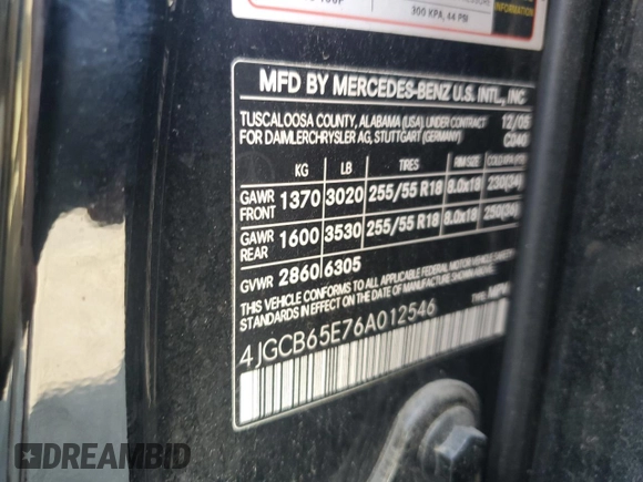 2006 Mercedes-Benz R 3.5L с VIN 4JGCB65E76A012546, выставлен на аукционе Copart как лот 49032065 с пробегом Не указан миль и Списание • Salvage title. История ставок и продаж доступна на DreamBid. Изображение 13.